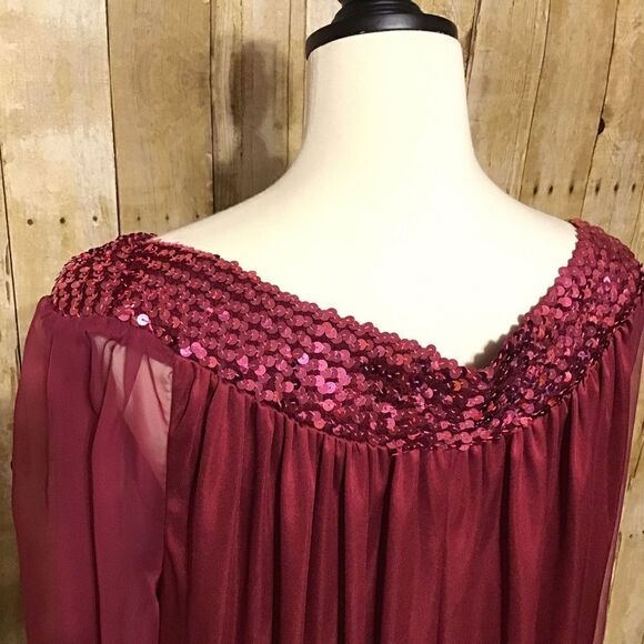 Vintage JCPenney Fashions Wine Sequin Neck Dress 20 1/2 - Picture 5 of 8